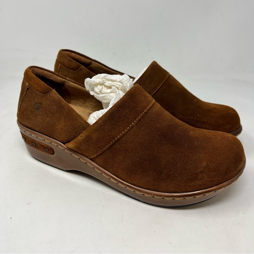 Born Womens Bailie Brown Suede Leather Clogs Size 39